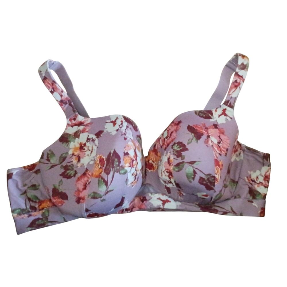 Cacique Women 46D Purple Floral Lightly Lined Balconette Underwire Stretch Bra